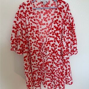 Topshop Red Floral Print Blouse